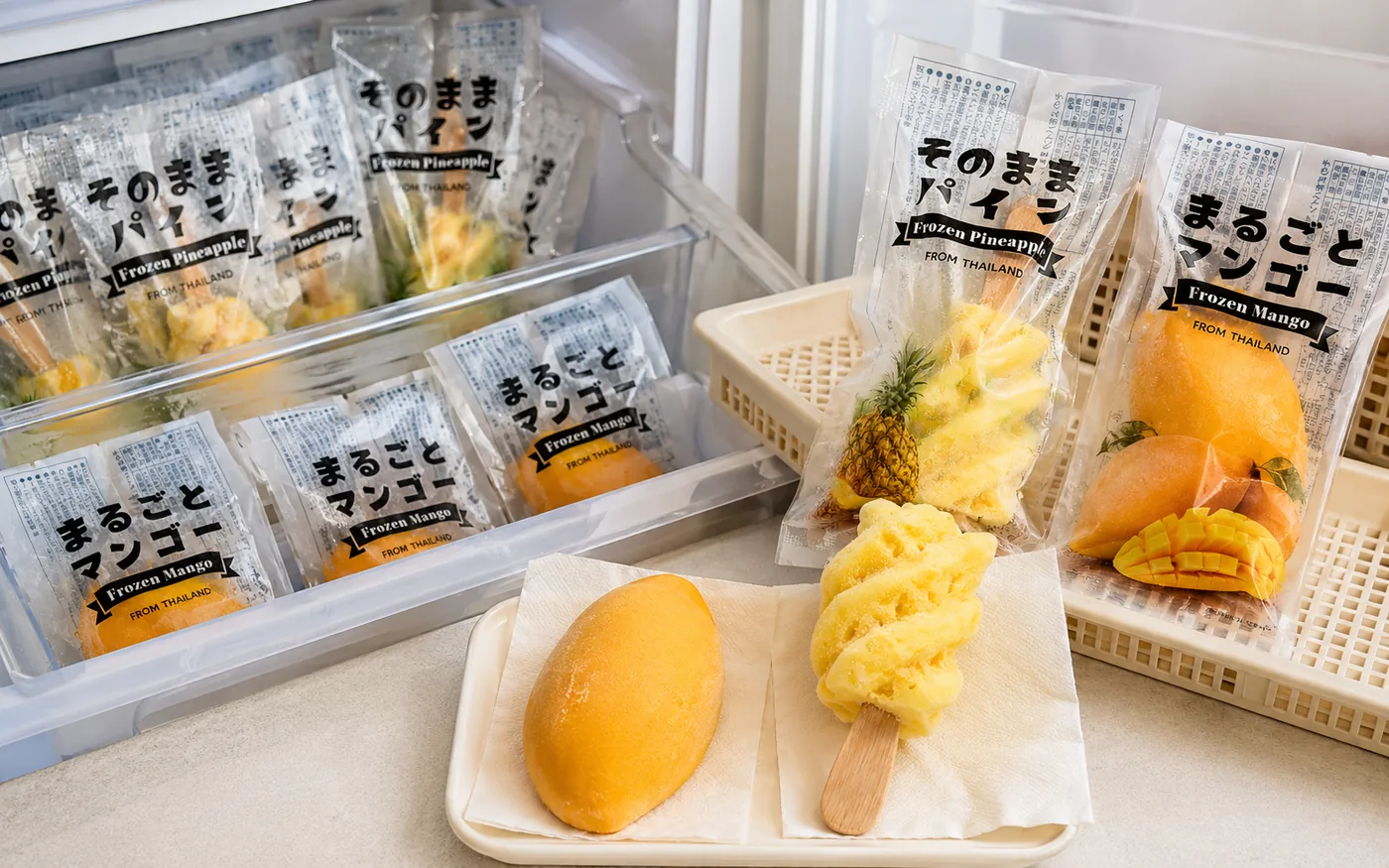 まるごとマンゴーとそのままパインの個包装商品イメージ